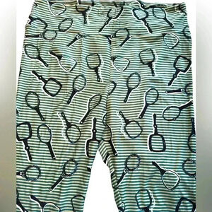 Lularoe TC hand mirror unicorn leggings. Tan & green pinstripe. New